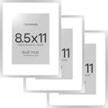 Homeforia 8.5x11 Picture Frame Silver, High End Metal 8.5 x 11 Poster Frames with Mat 6 by 8 Photo, 11x8.5 Frame Matted to 6x8 Print, 8.5by11 Wall or Tabletop Frame, Tempered Glass, Wall Kit, Set of 3