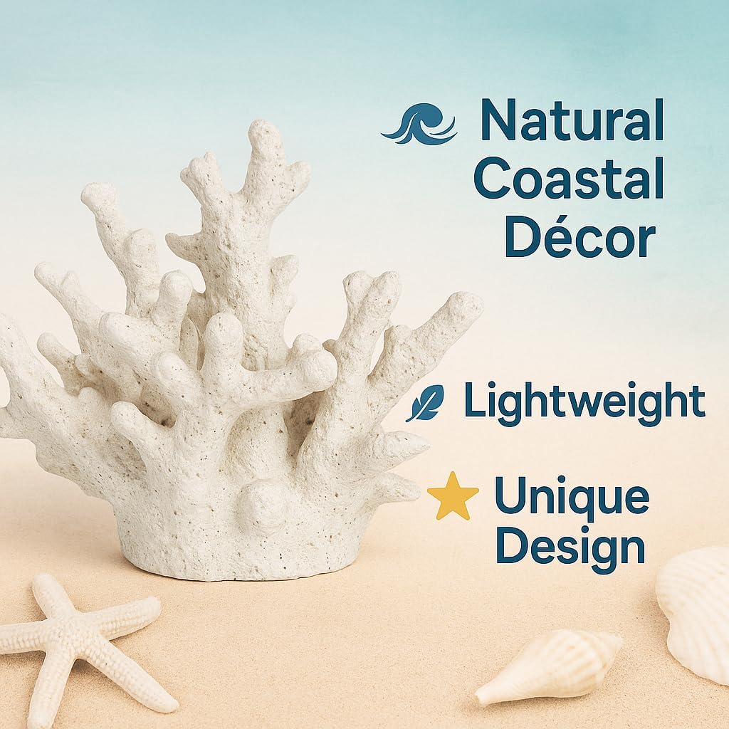 White Coral Decor - Coral Reef Decor (6.5inx5inx5.5in) - Faux Resin Decoration - Nautical Decorations - Beach Home Decor
