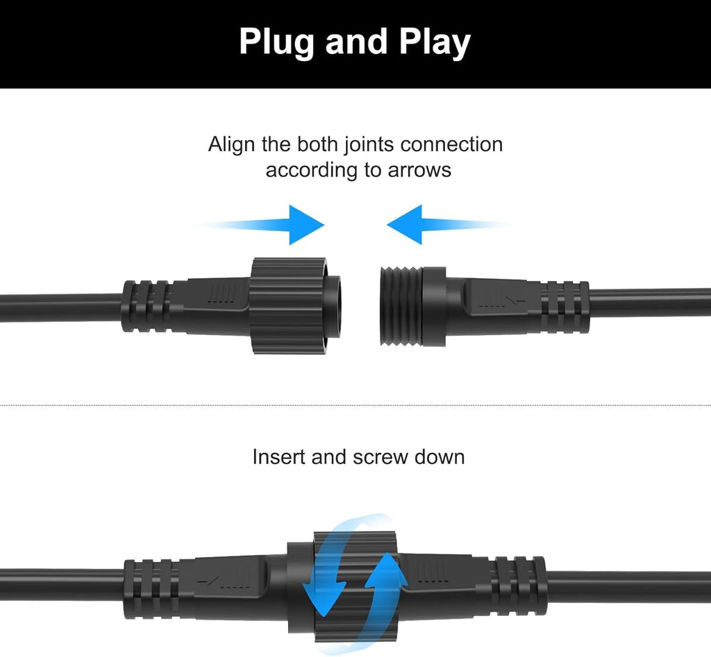 2Pin Extension Cable 10FT, IP68 Waterproof Extension Lead 16AWG Extension Cord for Outdoor Solar String Lights, Indoor String Lights - 1Pack