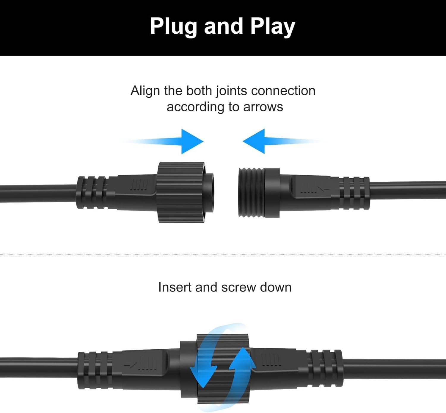 2Pin Extension Cable 10FT, IP68 Waterproof Extension Lead 16AWG Extension Cord for Outdoor Solar String Lights, Indoor String Lights - 1Pack
