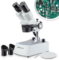 AmScope SE306R-PY-LED Forward-Mounted Binocular Stereo Microscope, WF10x and WF15x Eyepieces, 20X/30X/40X/60X Magnification, 2X and 4X Objectives, Upper and Lower LED Lighting, Reversible Black/White Stage Plate, Pillar Stand, 120V