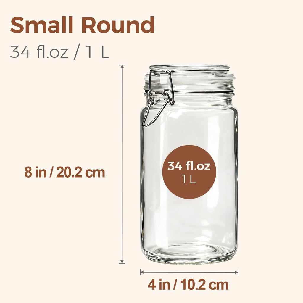 ComSaf Glass Jars with Airtight Lid Set of 3, Mason Jars 34 oz, Pickling Jar, Canning Jar 34oz, 34 oz Glass Containers with Lids for Kitchen, Pickle, Flour, Cereal, Pasta, Sugar, Herb