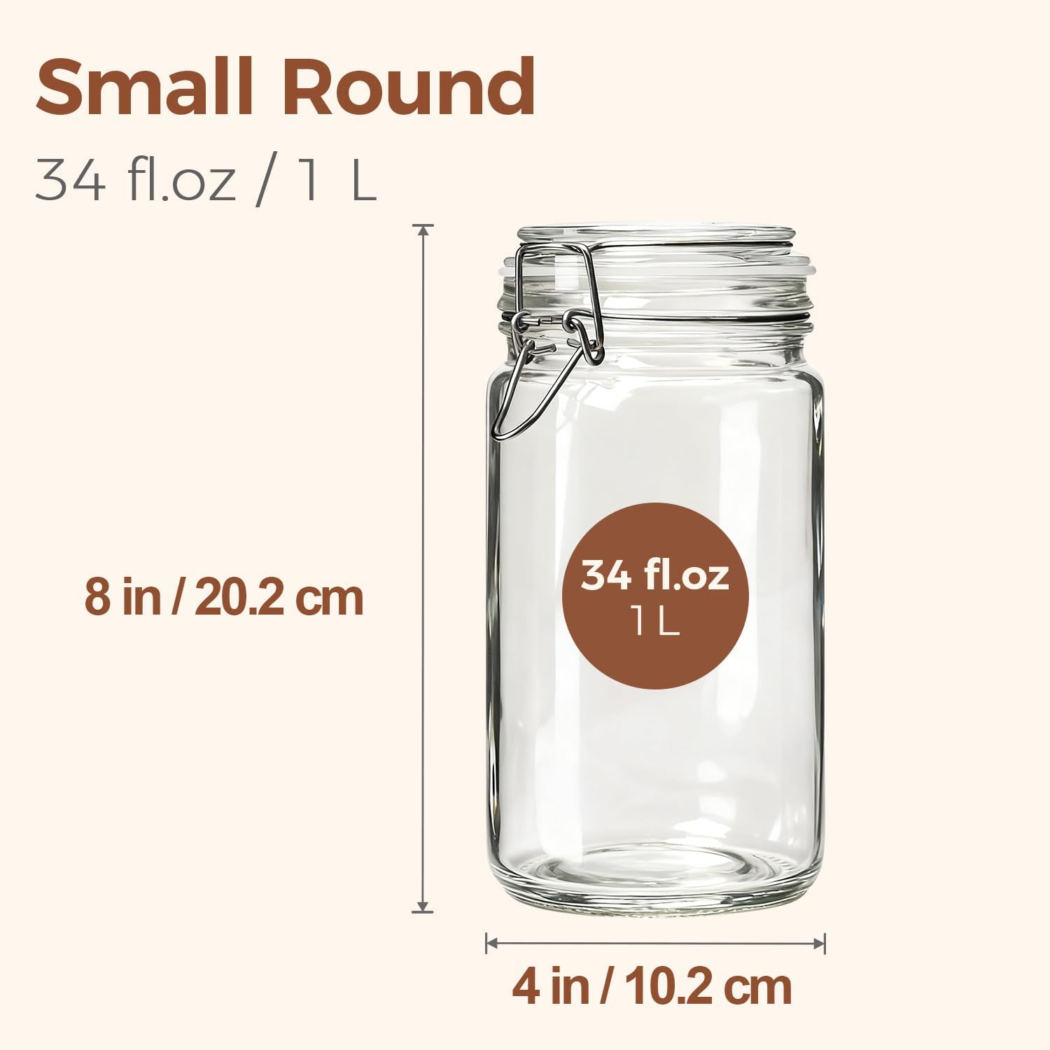 ComSaf Glass Jars with Airtight Lid Set of 3, Mason Jars 34 oz, Pickling Jar, Canning Jar 34oz, 34 oz Glass Containers with Lids for Kitchen, Pickle, Flour, Cereal, Pasta, Sugar, Herb