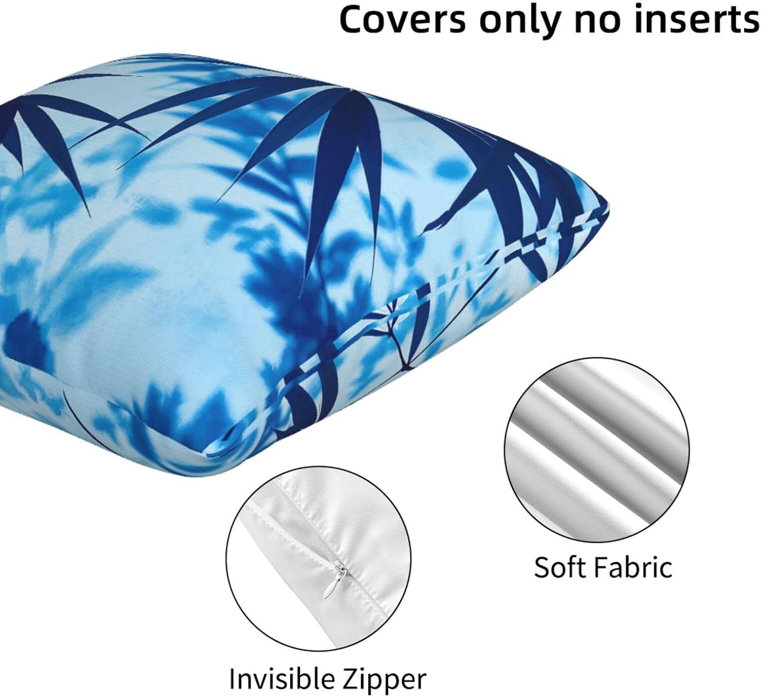 Blue Gradient Bamboo Leaf Throw Pillow Covers Set of 2 Ultra-Soft All-Season Pillow Shams with Hidden Zipper,Durable for Sofa Bed Car Decor & Gift 18x18IN
