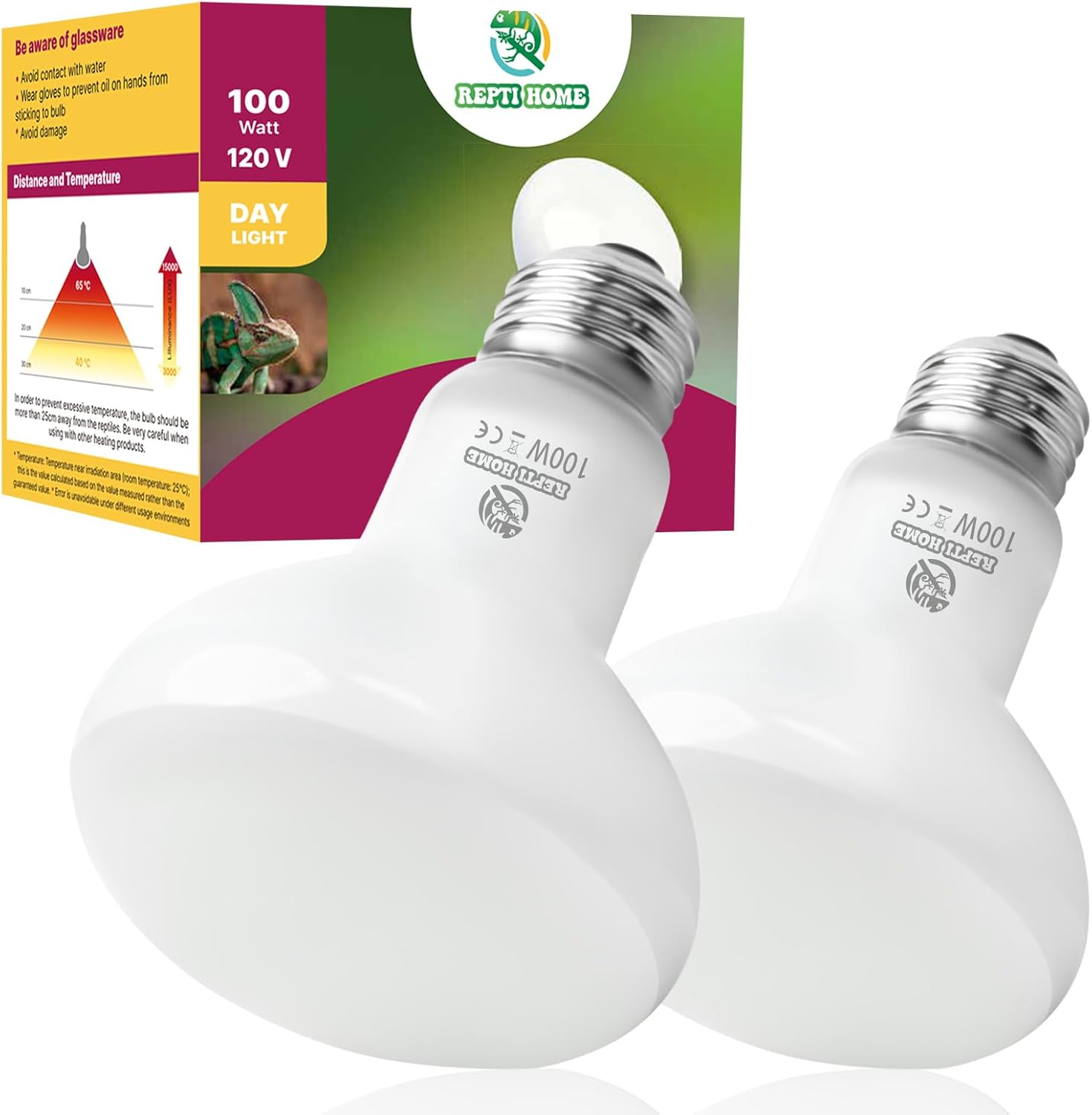 Reptile Heat Lamp Bulbs, Simulate Natural Sunlight Heat Light Bulb, 2 Pack 100W Amphibian Terrarium Basking Spot Lamp for Reptile, Bearded Dragon, Lizard, Turtle, Snake