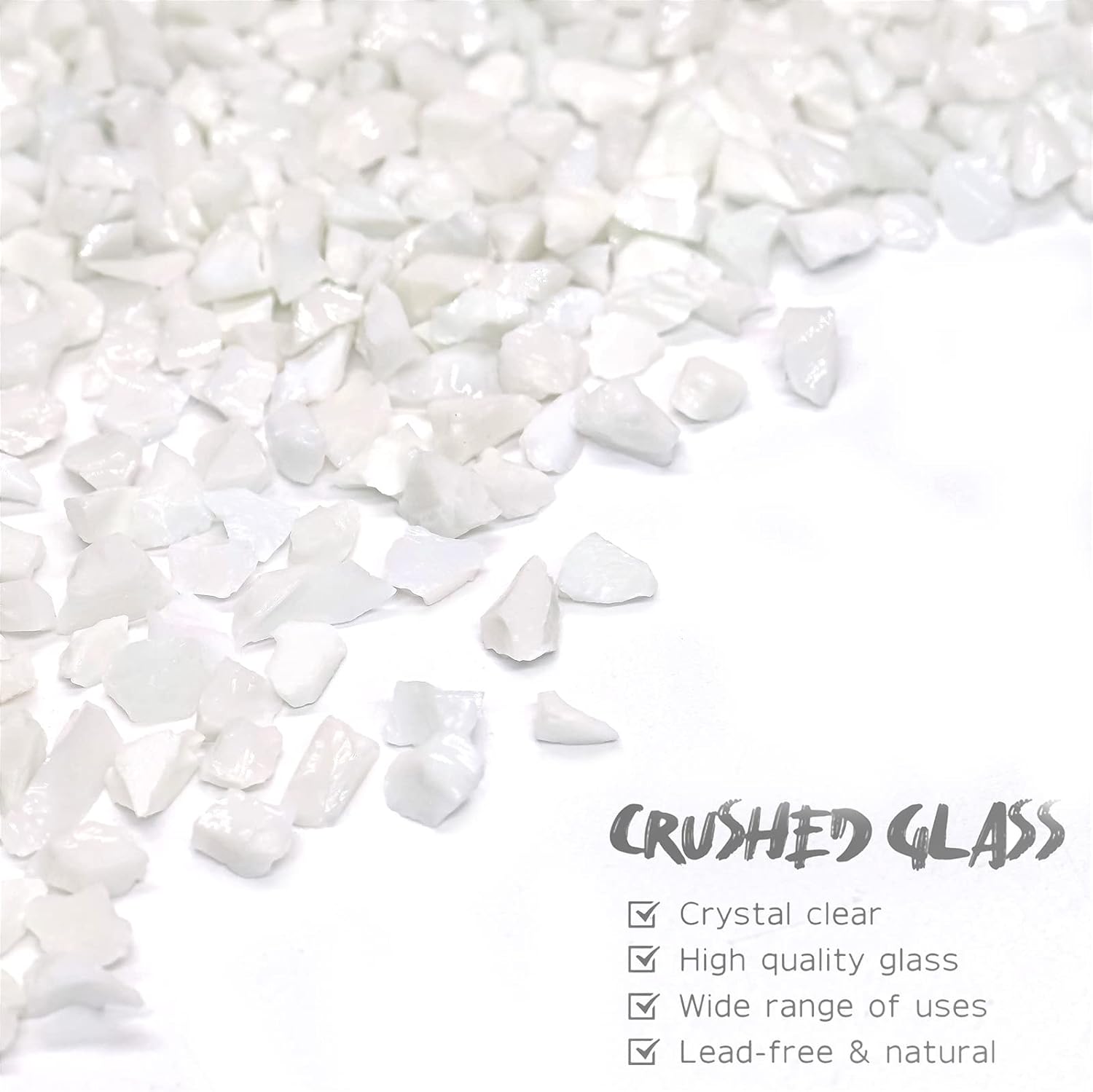 Crushed Glass for Resin Art - 3-6mm White Porcelain, 1.5lb | Broken Glass Pieces for Crafts, Vase Filler & Fire Pit Media | Decorative Stones