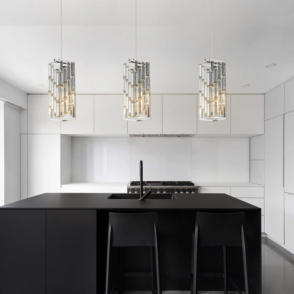 Chrome Pendant Lighting Modern Pendant Light, Mini Crystal Chandeliers,Adjustable Pendant Light Fixture for Kitchen Island Dinning Room Bedroom (1 Pack)