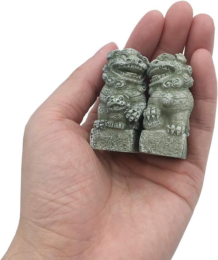 Smoothedo-Pets Fish Tank Decorations Aquarium Decoration Mini/Pair Size Ornaments Accessories Fish Hides Asian Garden FengShui Beast Dog Mini