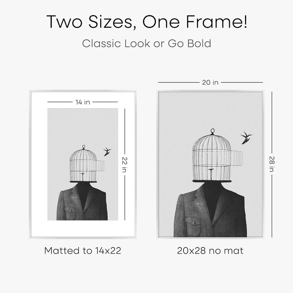 Homeforia 20x28 Picture Frame Silver, High End Metal 20 x 28 Poster Frame with Mat 14 x 22 for Photo, 20x28 Silver Frames Matted to 14x22 Print, 28x20 Hanging Frame, Tempered Glass, Wall Kit, Set of 3