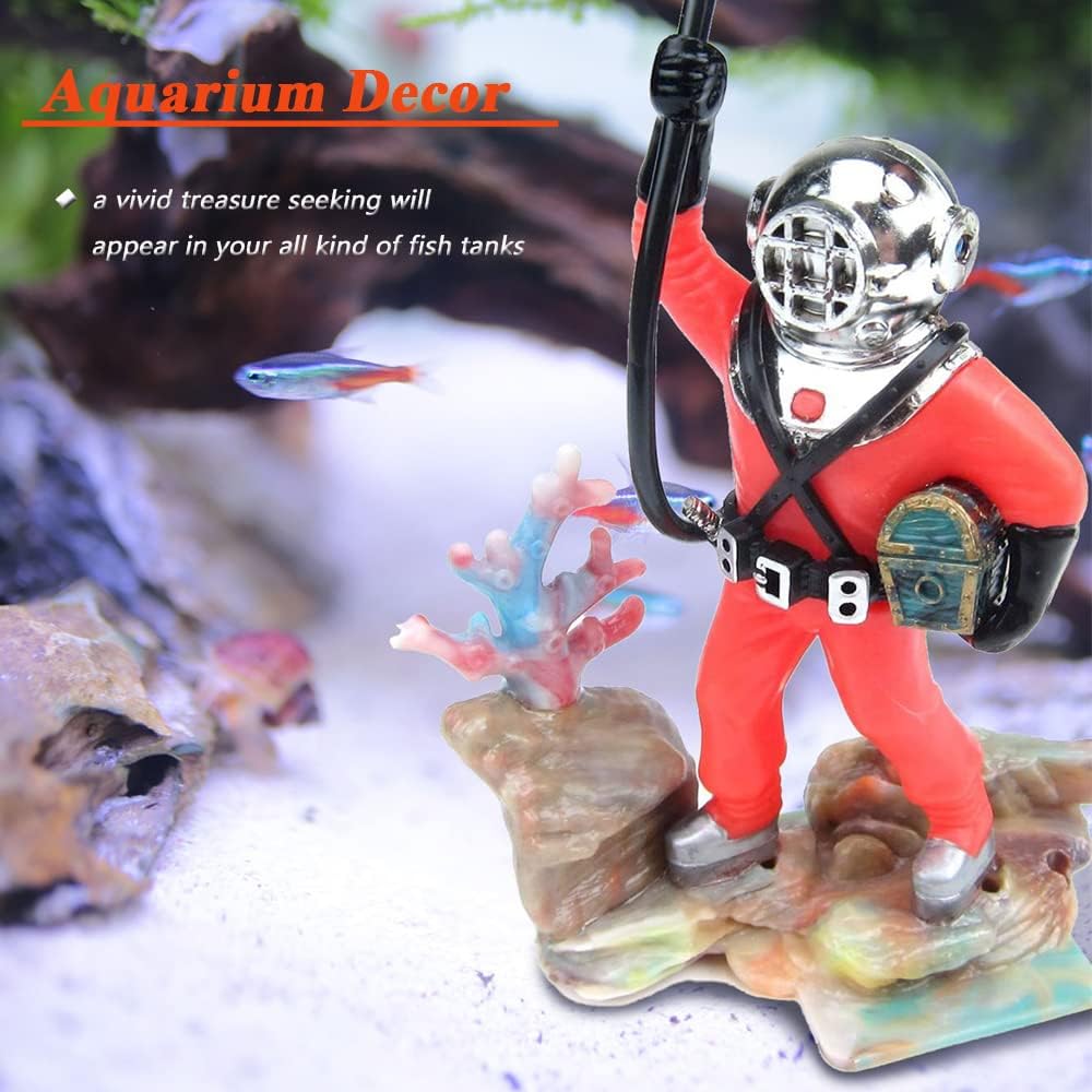 Mesee Aquarium Decorations Diver with Hose Live Action Aerating Ornament, Floating Treasure Seeker Adornment Fish Tank Ornament