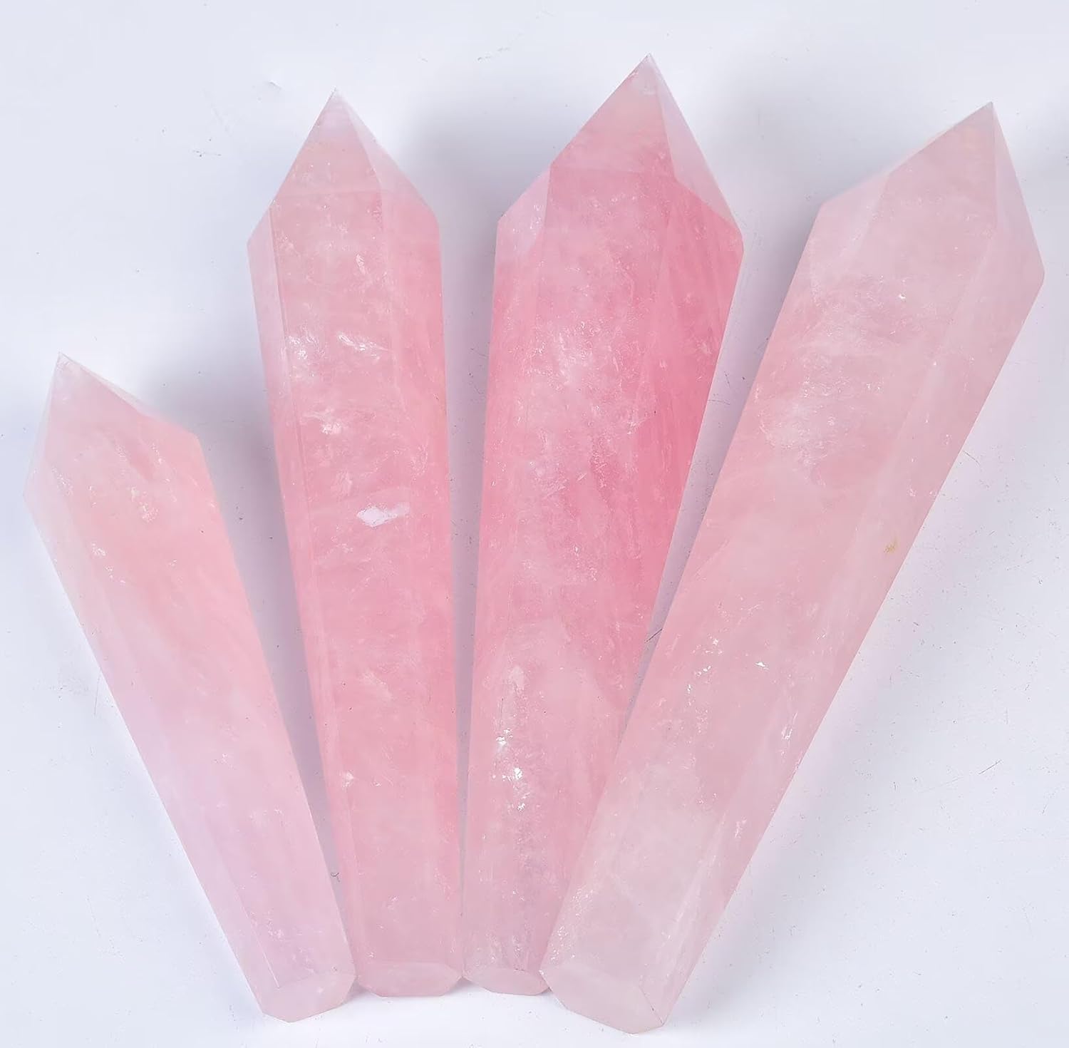 Rose Quartz Wand Point Long Healing Crystal Scepter Decorative Stone Reiki Meditation with Display Stand Home Office Decor 0.8-1.1LBS