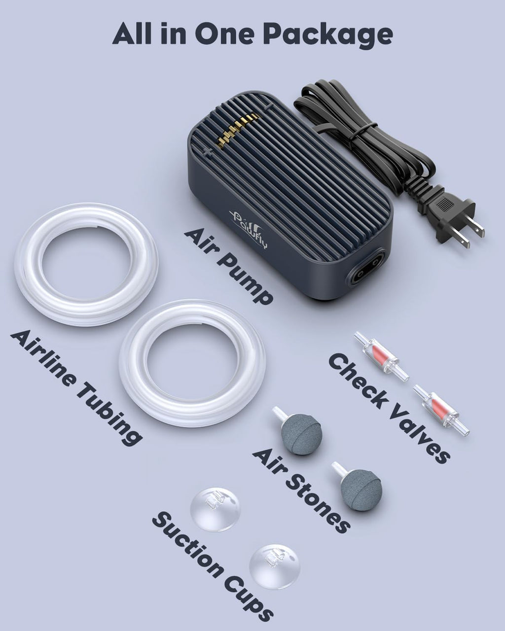 Pawfly Aquarium Air Pump, 110 GPH Air Pump for Fish Tank up to 160 Gallons, Ultra Quiet Adjustable Oxygen Pump with Airline Tubing, Air Stone & Check Valve, Aerator for Fish