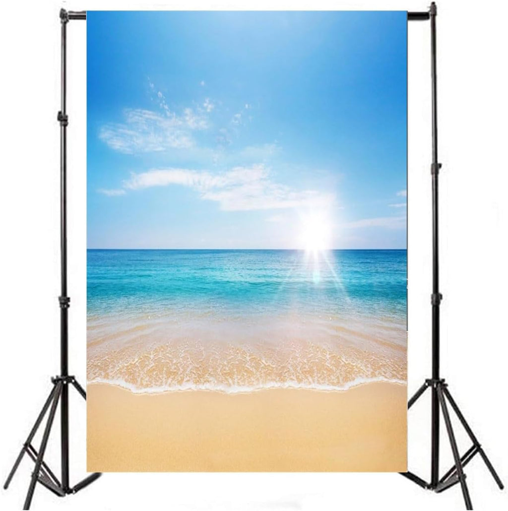 AOFOTO 8x10ft Beach Photography Studio Backdrop Sea Waves Background Blue Sea Clear Sky Sunlight Kid Baby Lover Adult Portrait Wedding Travel Vacation Photo Props Video Drape Wallpaper