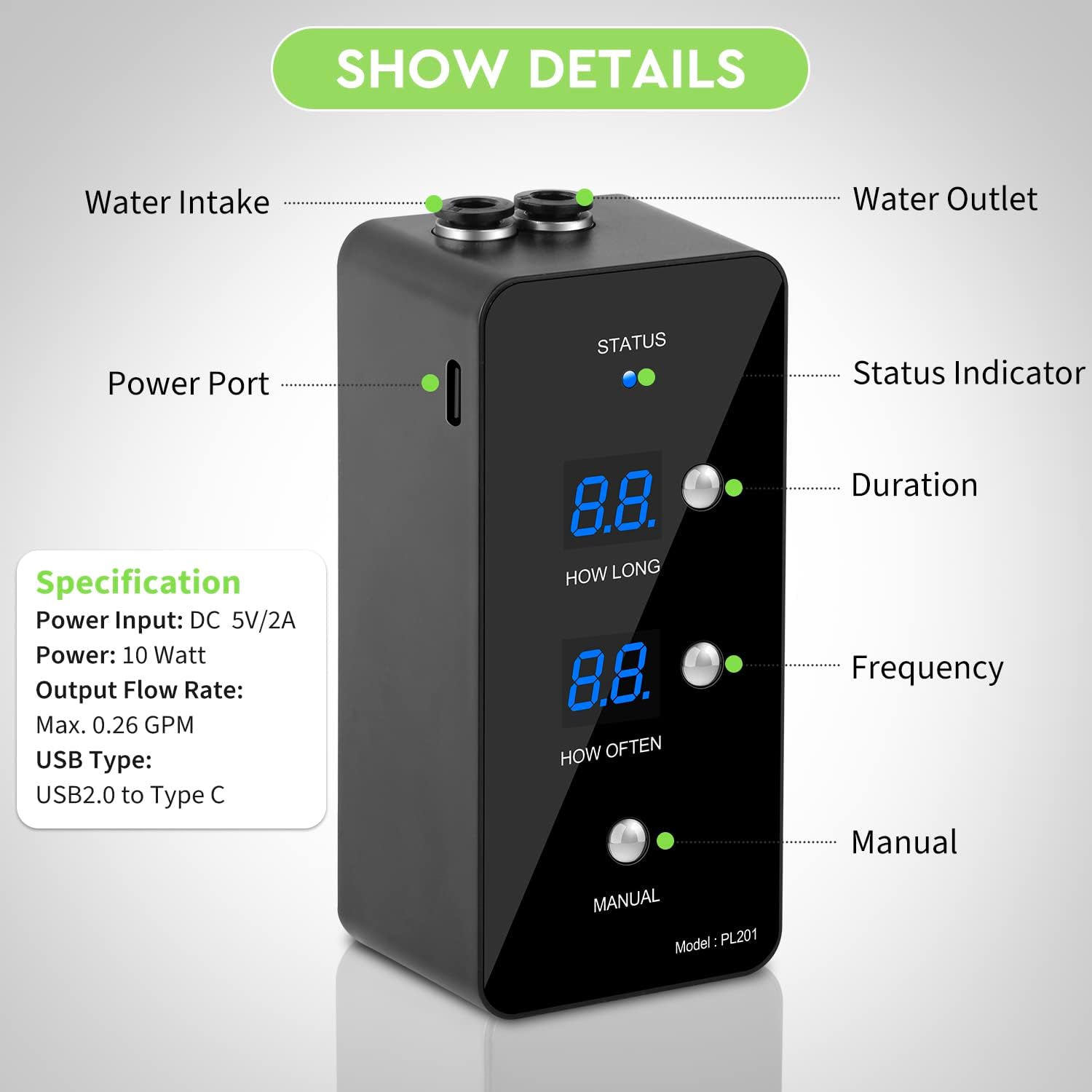 moistenland Reptile Humidifier, Misting System for Terrariums, Automatic with Adjustable Spray Nozzles, Black