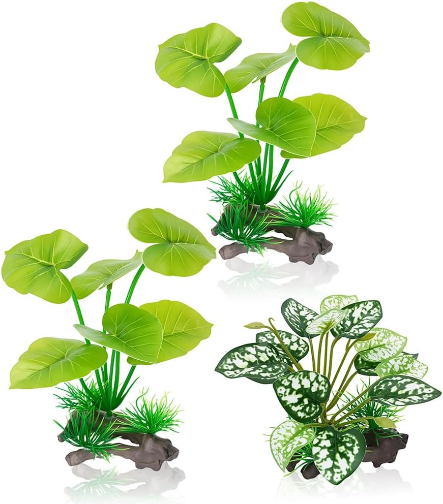 3-Pack Artificial Aquarium Plants Set - 2×6 inch & 1×5 inch Realistic Plastic Fish Tank Decor with Weighted Base for Betta Tanks, Aquascaping, Reptile Terrariums