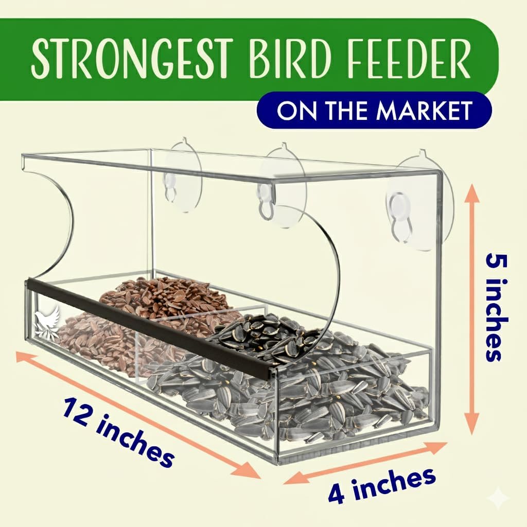 Window Bird Feeder by Nature's Hangout - Award-Winning Transparent Acrylic Bird Feeders for Outdoors, No Assembly, Strongest Suction Cups, Birds Watching for Cats, Easy-to-Clean Birdhouse Feeder