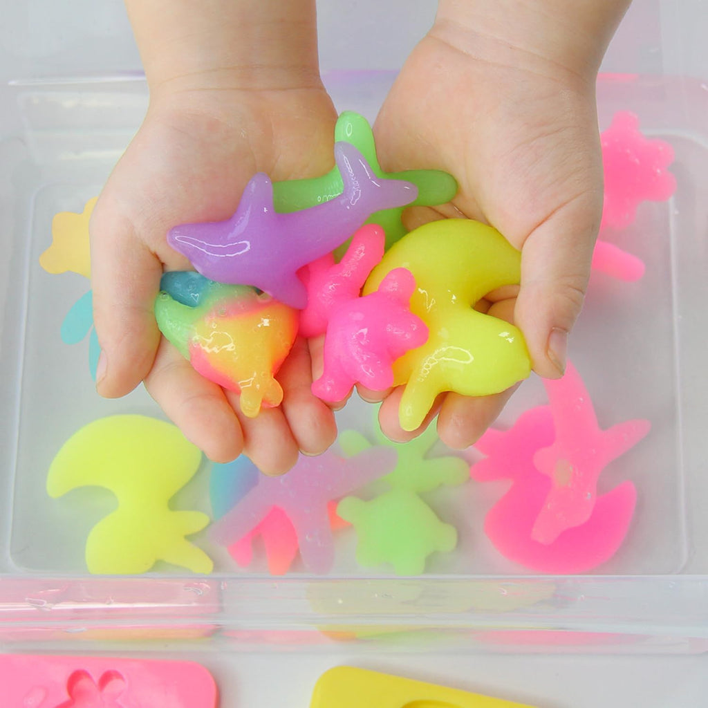 Magic Water Elf Toy Kit - Glow in The Dark Aqua Gel 6 Colors with 6 Molds - Magic Squishy Maker Water Fairies Birthday Party Favors DIY STEM Toy for 3-8 Years Old Kids
