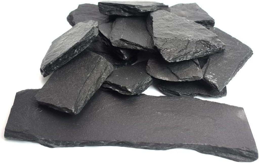Natural Slate Stone Rocks, Mix of Stones 2 to 3 inches and 1 Piece About 8 inches - for Aquariums and Terrariums, Aquascaping (3 Pounds)