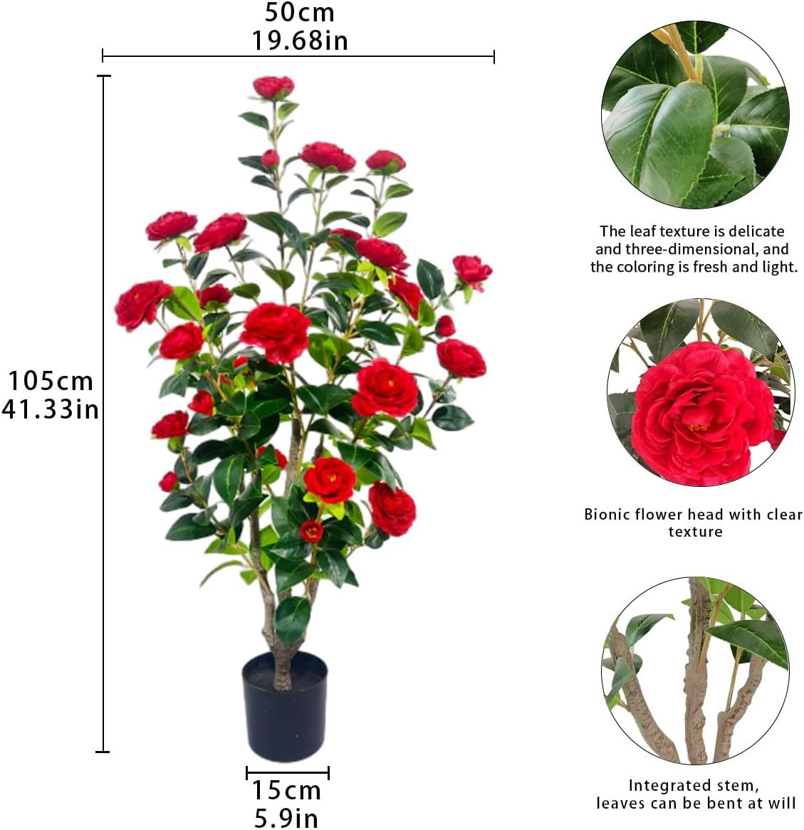 Artificial Camellia Tree 3.4ft Fake Trees pseudophyte (2, red)