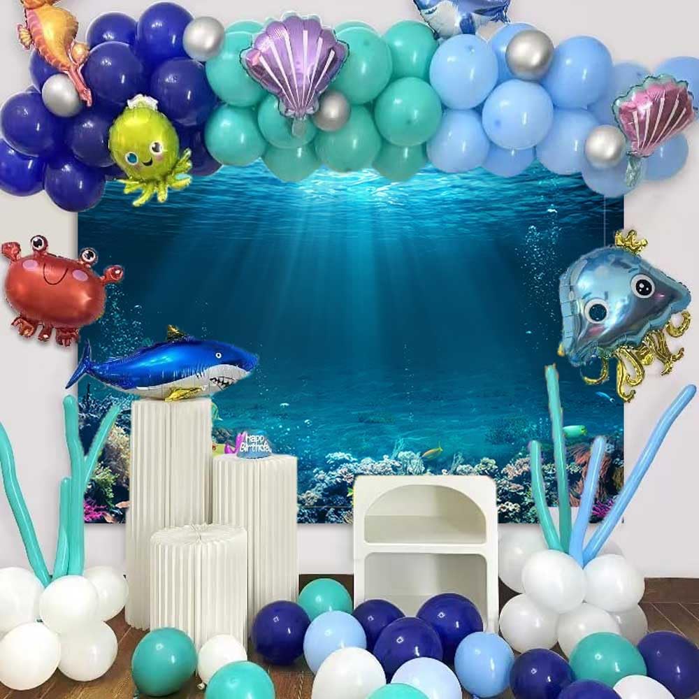 Sensfun 7x5ft Underwater World Backdrop Fabric Under The Sea Photography Backdrops Tropical Fish Coral Deep Ocean Sunlight Seabed Background Undersea Baby Shower Birthday Party Decoration Photo Props