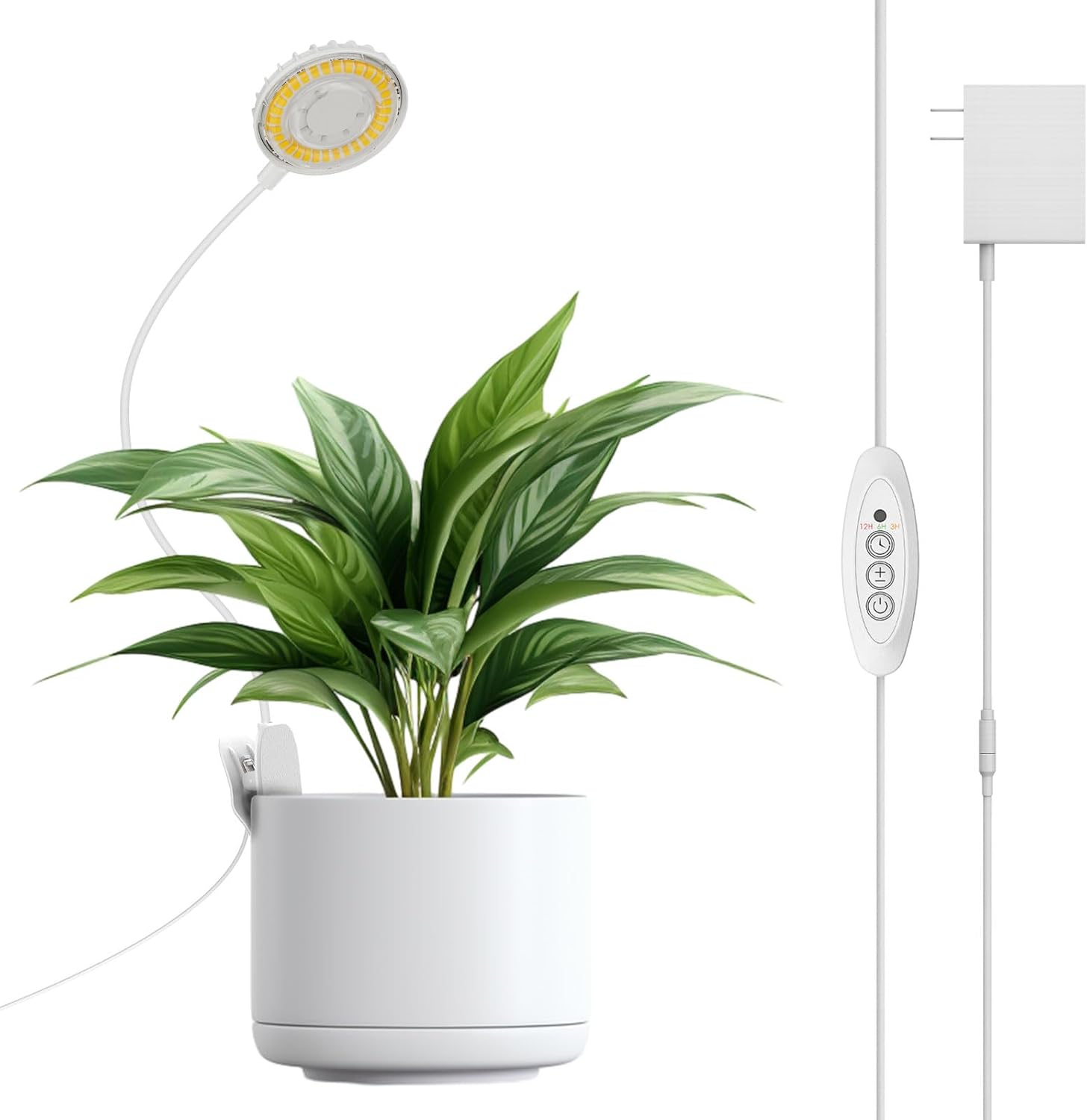 Grow Lights for Indoor Plant, Clip on Plant Grow Lights Full Spectrum, 12W LED Plant Lights for Indoor Growing, Auto On/Off 3/6/12H, 4000K Plant Grow Lamps with 4 Level Dimmable, White 1 Pack
