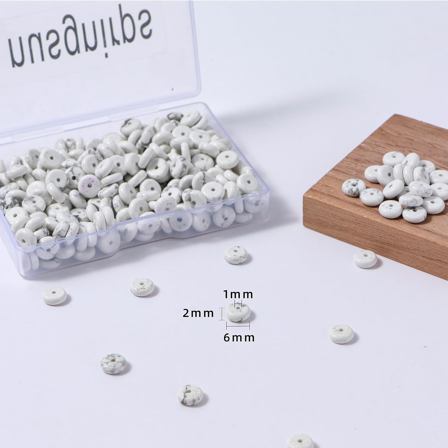 Natural White Howlite Disk Stone Spacer Beads 6x2mm 38cm/str Flat Rondelle Loose Semi Gemstone Caps for Making Bracelets Necklace