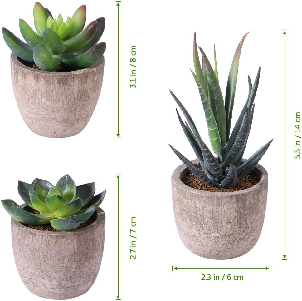 Ounona 3pcs Artificial Succulent Plants Set with Pots - Realistic Faux Mini Succulents for Home, Office, and Aesthetic Decor - Perfect for Desk, Living Room, and Bathroom