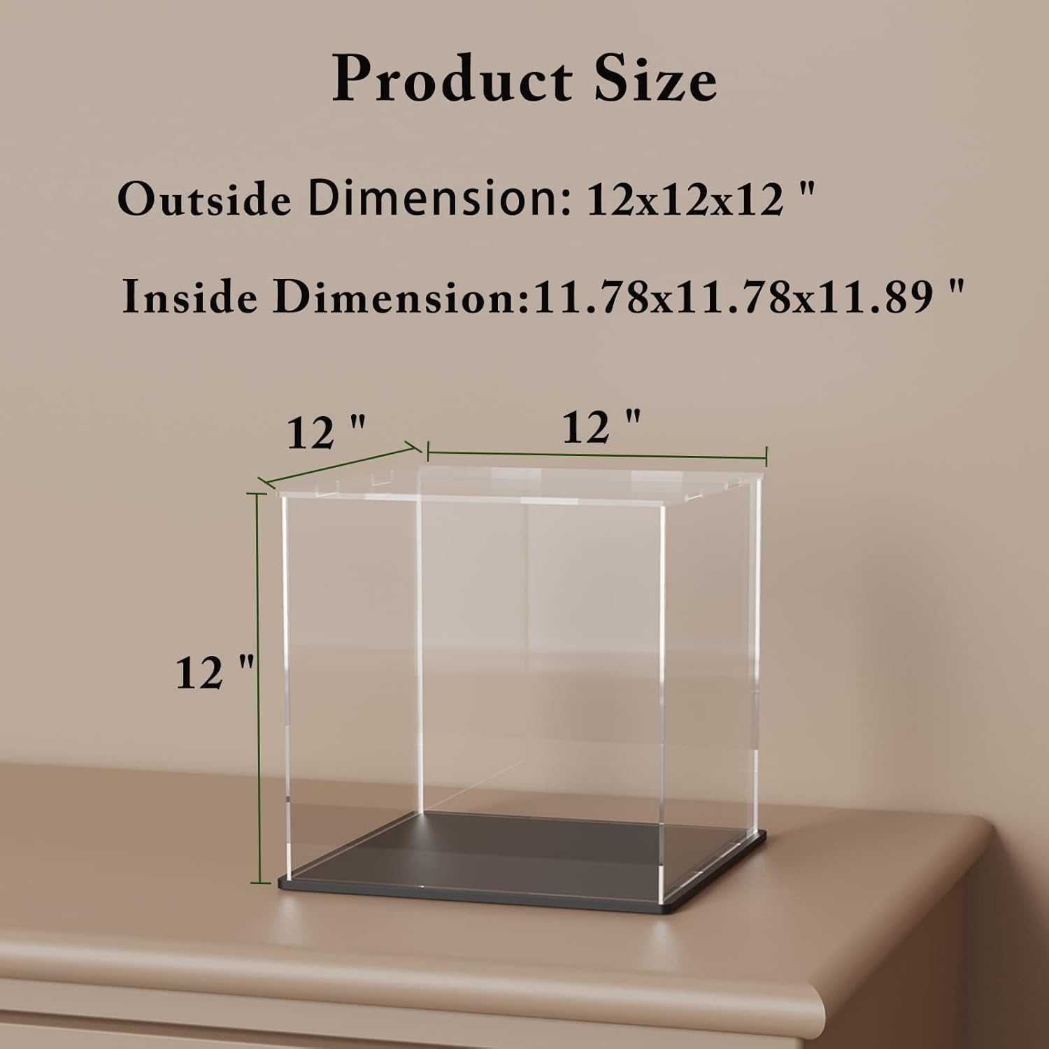SVENJBB Acrylic Display Case, 12x12x12 Inch Cube, Clear Acrylic Box with Matte Black Base and Lid for Collectibles and Figures