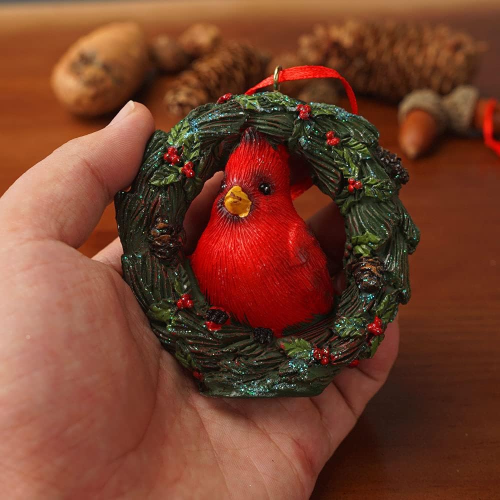 Christmas Small Animal Wreath Swing Ornament Hanging Decor for Xmas Tree Home Office Room Decoration with String (New, Red Bird)