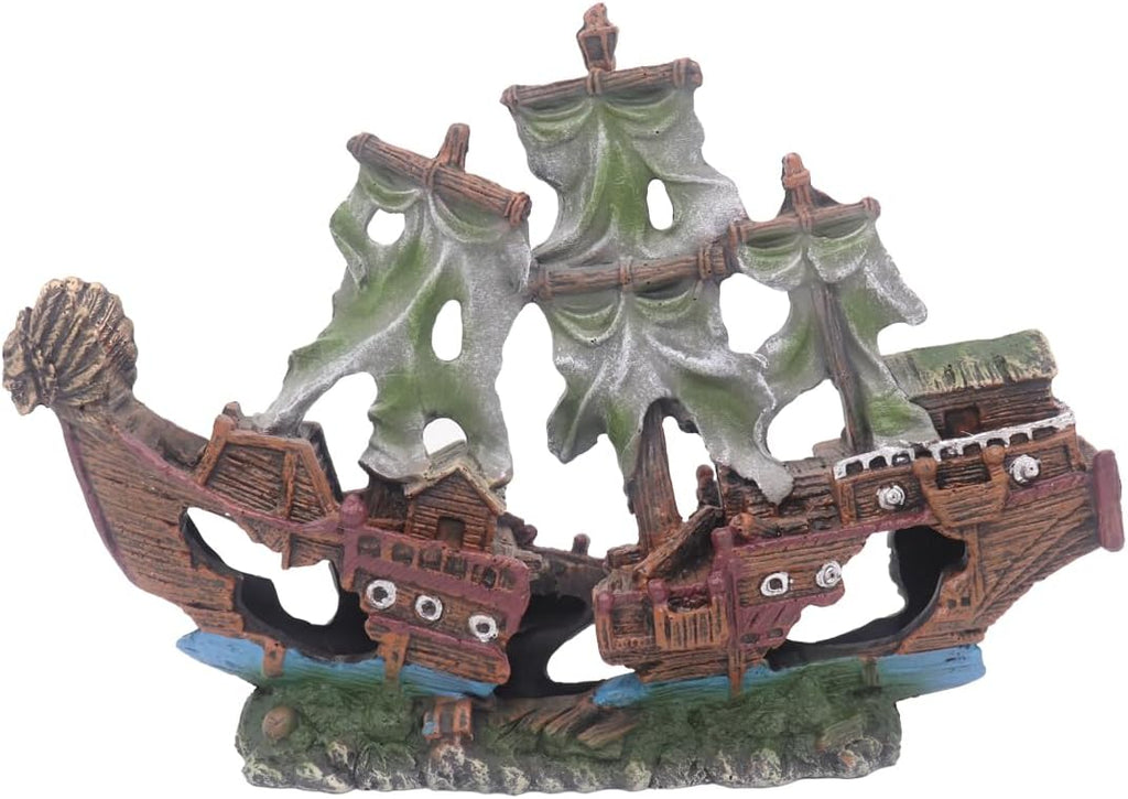 Ulifery Aquarium Boat Shipwreck Sunken Pirate Ship Resin Fish Tank Decorations Aircraft Carrier for Betta