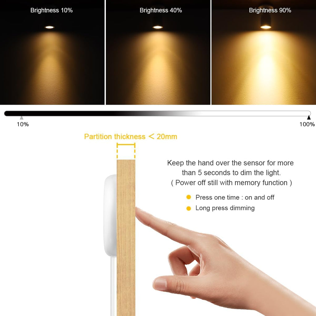 Cabinet Light LED Spotlights 6 Pack Dimmable Penetrative Touch-Sensitive Switch, Suitable for Wall Art, Plants, Jewelry Display Cases, and Collectible Showcases (Cool White 6500K)