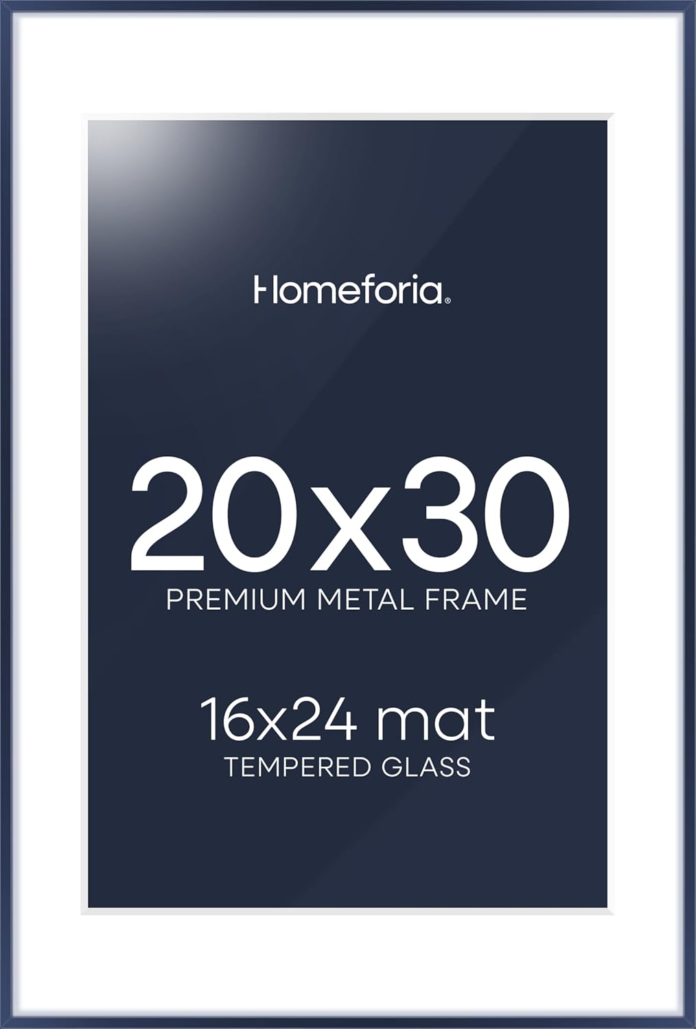 Homeforia 20x30 Frame Navy Blue, High End Metal 20x30 Picture Frames with Mat 16x24 inch Photo, 20 x 30 Navy Blue Poster Frame Matted to 16 by 24, 30x20 Large Frame, Tempered Glass, Wall Kit, Set of 1