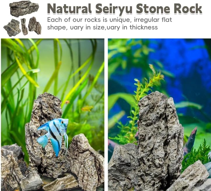 PINVNBY Natural Seiryu Stones, Aquariums Slate Stone Decorative Rocks for Fish Tank, Terrariums, Paludarium, Vivariums, Reptile and Amphibian Enclosures, Aquascaping (4.5lb)