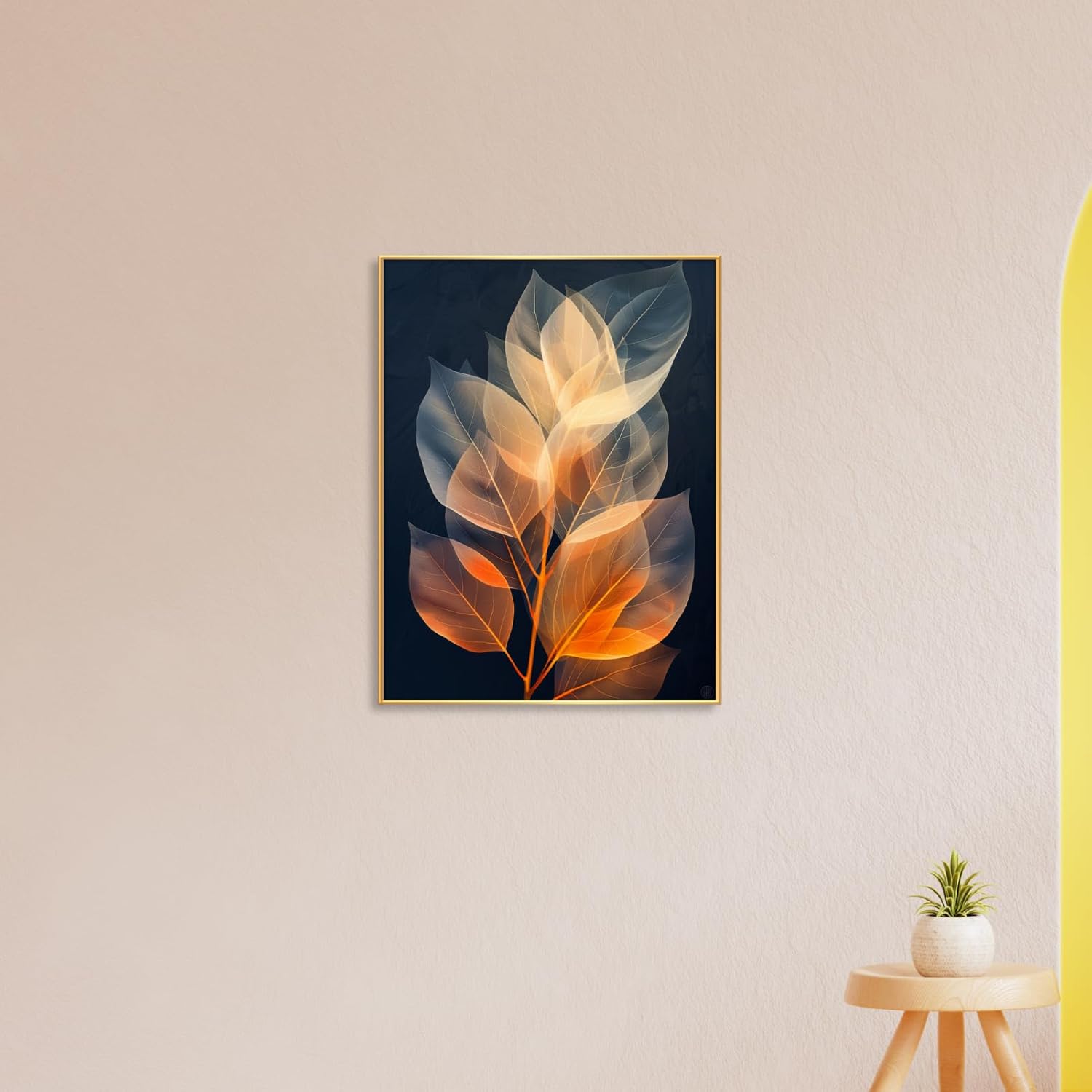 Botanical Leaf Canvas Wall Art, Modern Nature-Inspired Decor for Living Room, Bedroom, Office Ready to Hang (Serene Hues, 17"Wx23"H/45x60cm, Gold Frame)