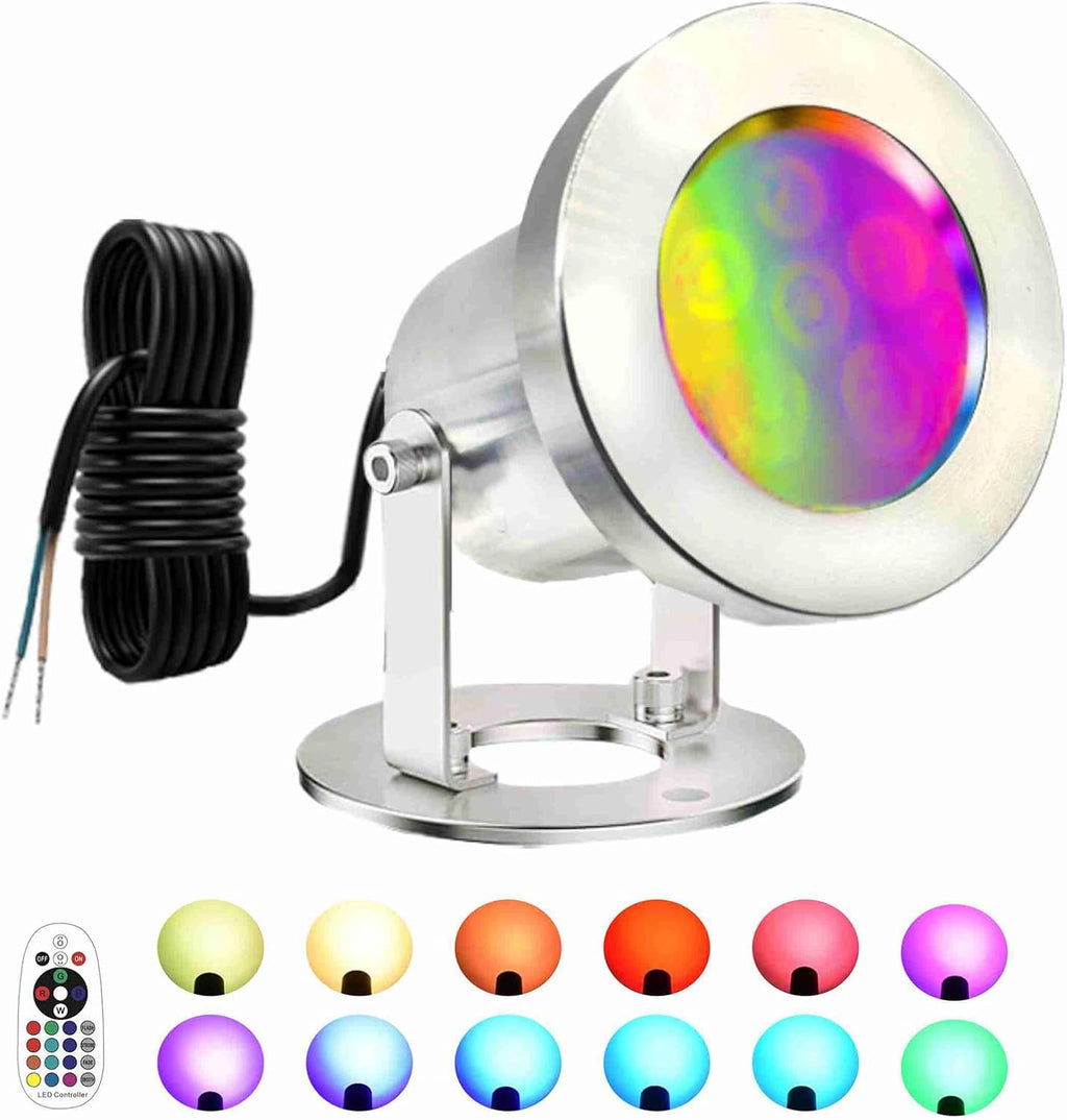 LED Pond Lights with Remote Control, 6W SS316 Stainless Steel RGB Underwater Fountain Light IP68 Waterproof Outdoor Underwater Lights for Pond Waterfall (1)