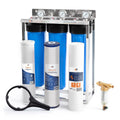 Aquaboon 3 Stage Whole House Water Filter System with Prefilter & Big CTO, Anti-Scale, Sediment Filters, Gauge & Release, Wrench, Freestanding Frame