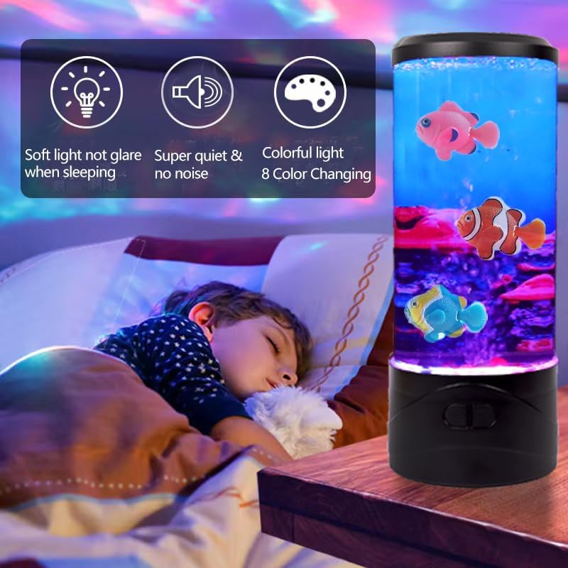 Toycol Bubble Fish Lamp Ocean Sensory,8 Color Changing LED Fish Night Light,Mini Fish Aquarium Tank Table Mood Lamps for Adults Kids Home Office Decor Gifts (Bubble Fish lamp