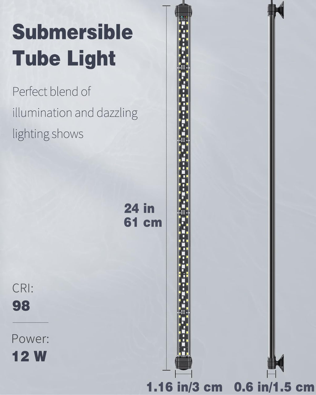 Pawfly 12W Aquarium LED Light 24 Inch 24/7 Fish Tank Light with Full Spectrum White Blue Red Green Lights Multi-Colored LEDs with D/N Mode Single Color Effects Timer and Adjustable Brightness