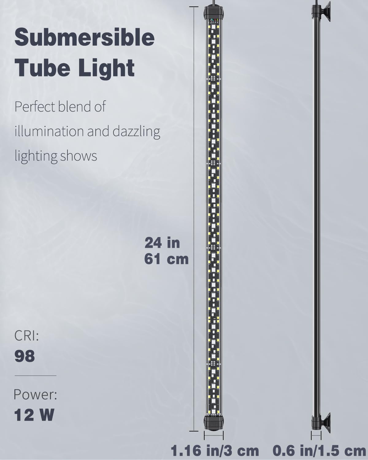 Pawfly 12W Aquarium LED Light 24 Inch 24/7 Fish Tank Light with Full Spectrum White Blue Red Green Lights Multi-Colored LEDs with D/N Mode Single Color Effects Timer and Adjustable Brightness