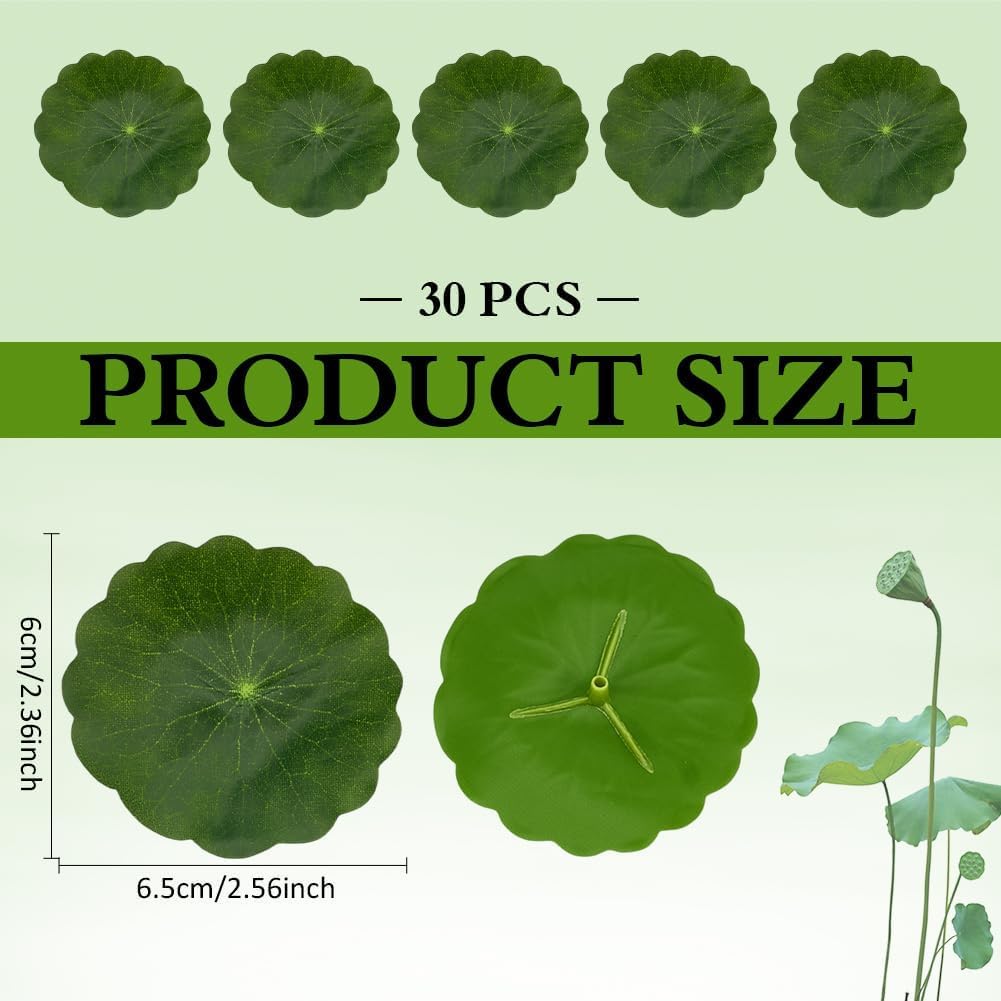 30PCS Artificial Water Lily Leaves,Small Realistic Floating Water Lily Pads, Pond Plant Lotus Leaves Suitable for Fish Tank,Terraces,Pool,Aquarium Decoration(2.56inch)