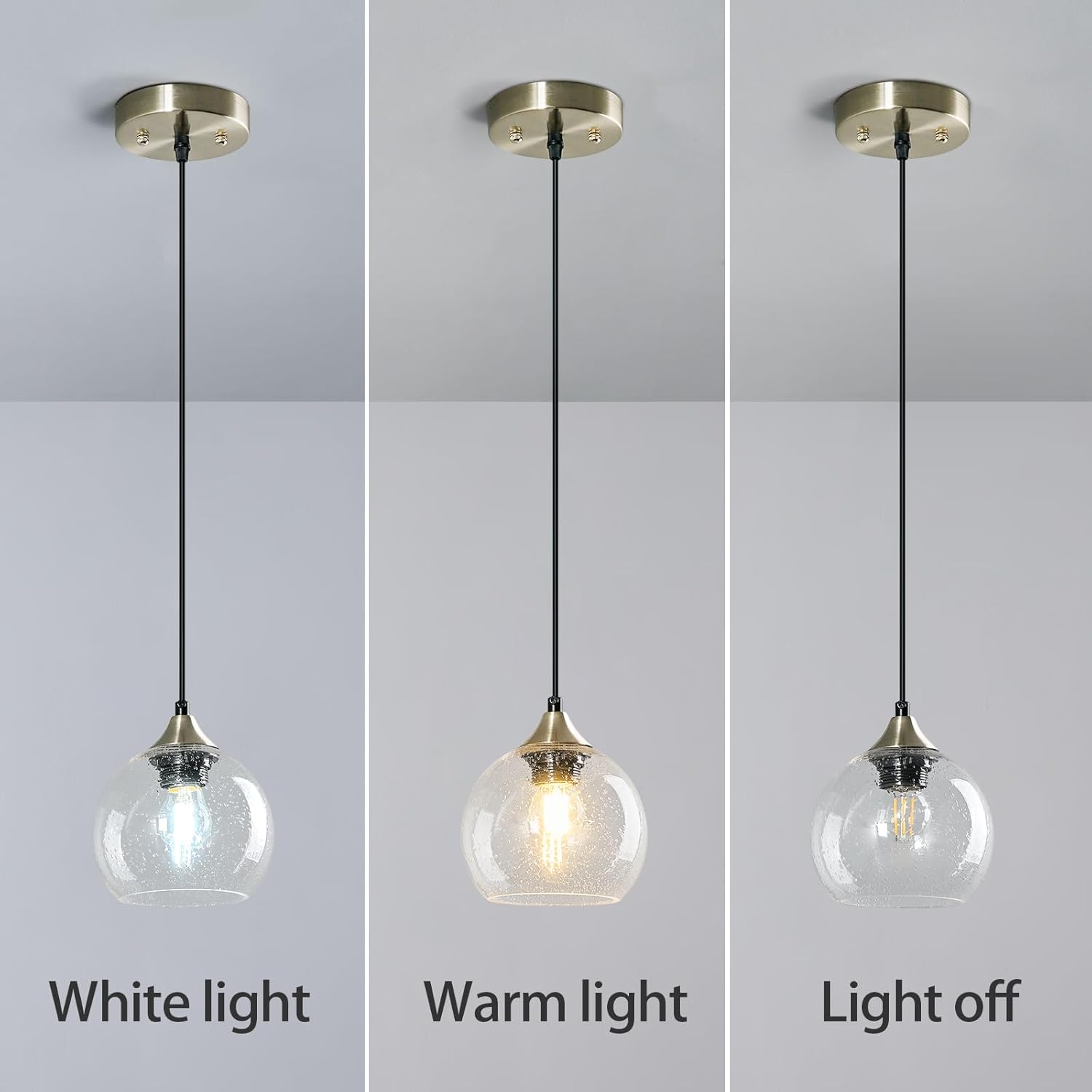 Clear Glass Pendant Lights Kitchen Island Lighting Globe Pendant Light Fixtures Modern Pendant Lighting for Kitchen Island Bedroom Living Dining Room Light Fixture(5.9in, 1-Pack)