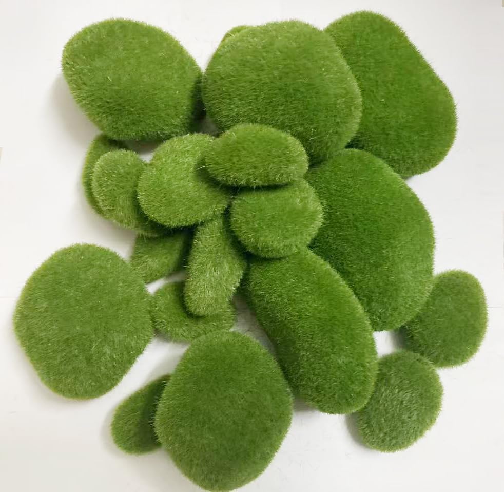 21 PCS Artificial Moss Rocks for Decoration (4 Size), Fake Green Moss Covered Stones, Moss Balls for Indoor/Outdoor Plant Decor, Moss Rocks for Floral Arrangements, Fairy Gardens and Crafts