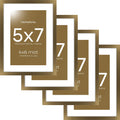 Homeforia 5x7 Picture Frame Bronze, High End Metal 5 x 7 Brass Frames with Mat 4 x 6 for Art, 5x7 Desk Frame Matted to 4x6 inch Photo, 5 by 7 Wall or Tabletop Frame, Tempered Glass, Wall Kit, Set of 4