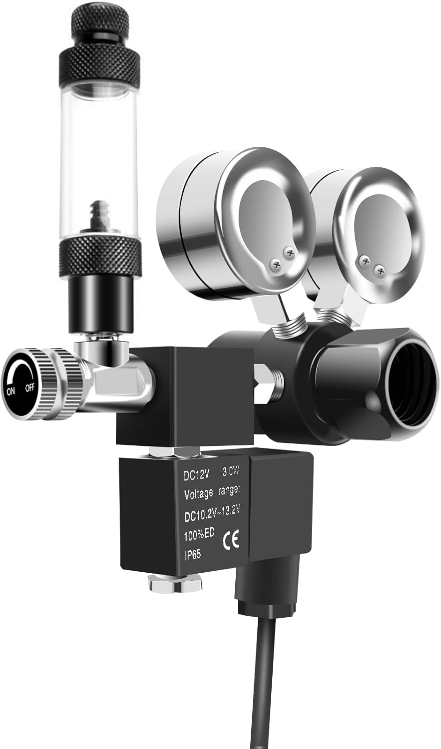 FZONE Aquarium Co2 Regulator DC Solenoid with Bubble Counter and Check Valve Plant Grow DIY CO2 System CGA320 Side Open Cylinder