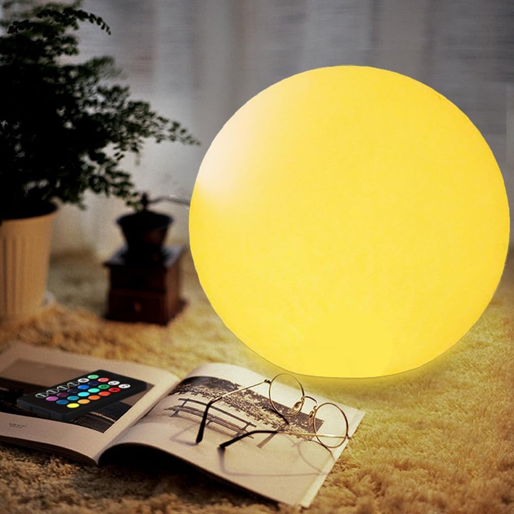 10-in Glowing LED Ball Light, Dimmable 16 RGB Color 4 Mode Glowing Orb Lights w/Remote, Rechargeable Light Up Ball Orb Lamp, Waterproof Outdoor Globe Lights Mood Lamp for Home Garden Party Path Decor