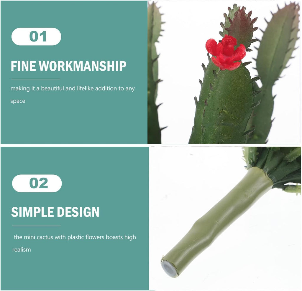 Realistic Artificial Cactus Plant with Red Flowers Mini Succulent for Office Desk Decor Space-Saving Faux Greenery Home Office Accessories and Flower Arrangement