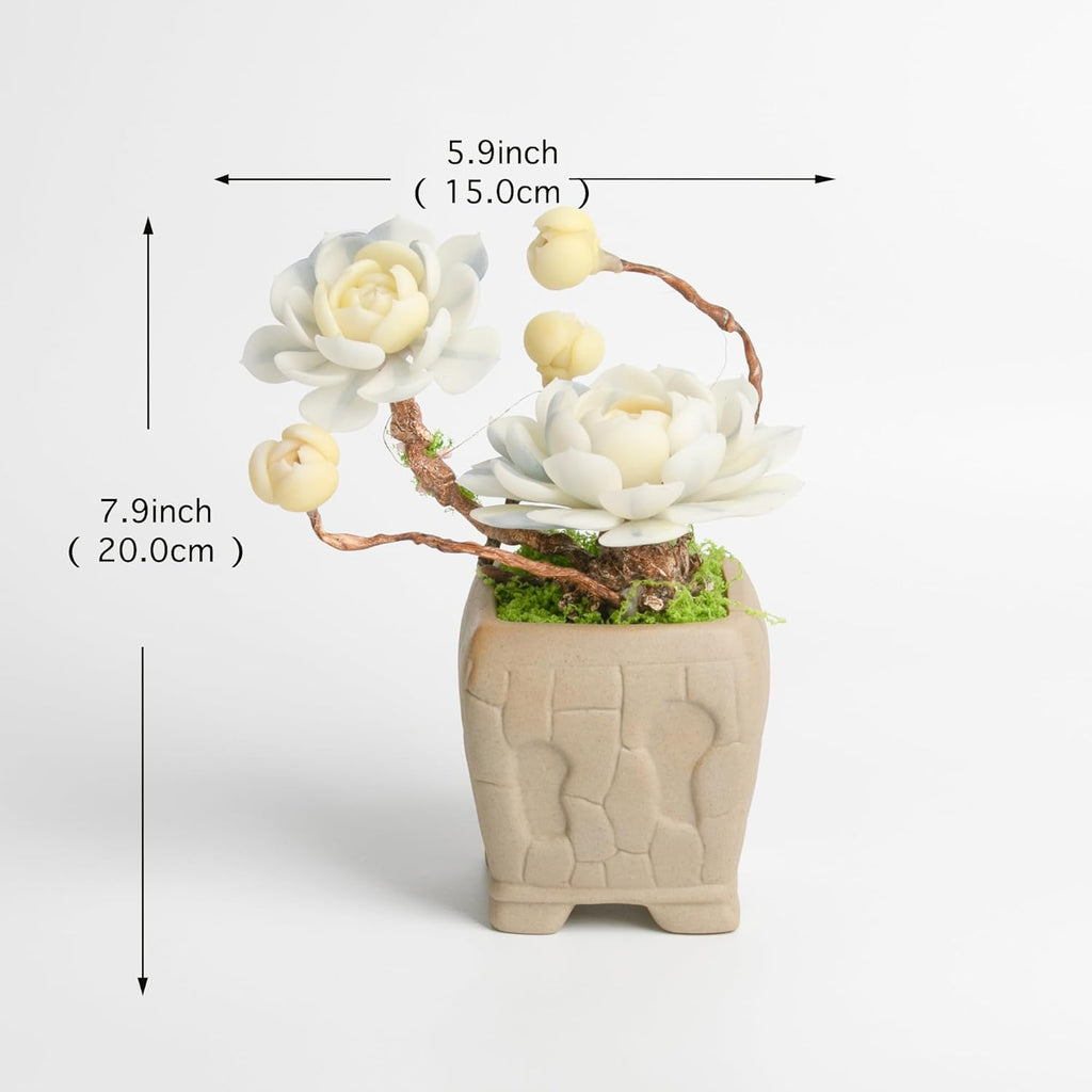 Galagaga Handcrafted Artificial Succulent Plant in Textured Ceramic Pot, Pink and Mint Green Clay Flowers, Maintenance-Free Home Decor (1, shape6)