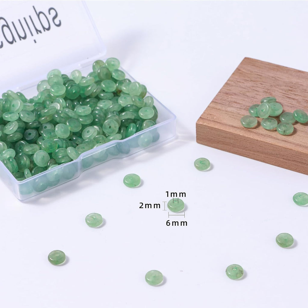 Natural Green Aventurine Disk Stone Spacer Beads 6x2mm 38cm/str Flat Rondelle Loose Semi Gemstone Caps for Making Bracelets Necklace