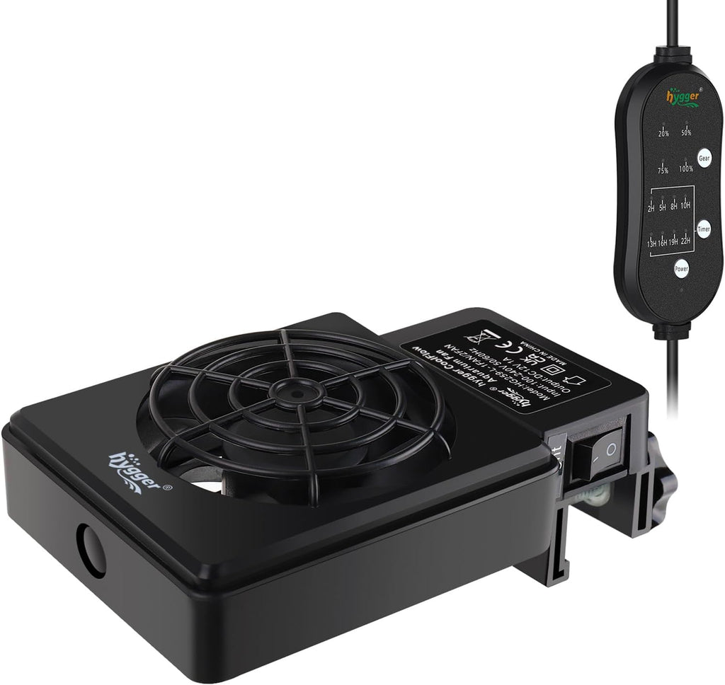 hygger Adjustable Speed Aquarium Cooling Fan, Quiet Fish Tank Cooler with Timer Water Chiller for Axolotl Tank Accessories 1 Fan