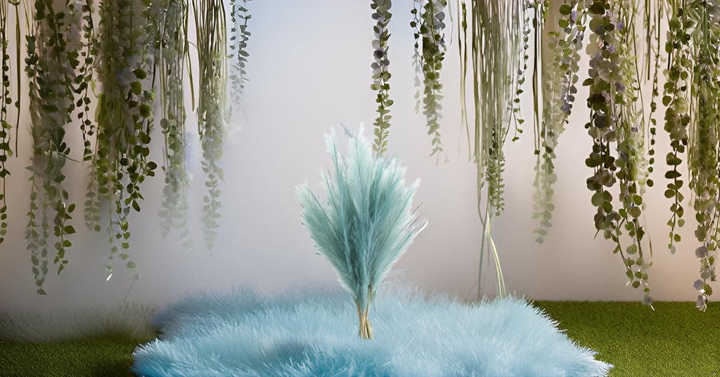 UiiziC Faux Pampas Grass Dried Fluffy 6pcs 35" Artificial Ascendant Grass for Vase Fillers Wedding Party Bouquets Home Hotel Centerpieces Decor (Turquoise)